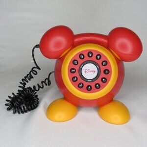 Vintage Disney Mickey Mouse Face landline telephone Phone Red Yellow Push Button